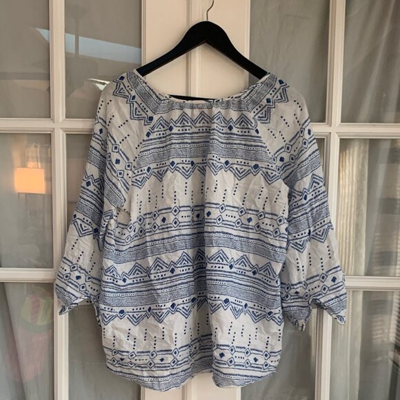 Merona Henna Design 3/4 Button Sleeve V-Neck Cotton Peasant Blouse - Picture 3 of 7